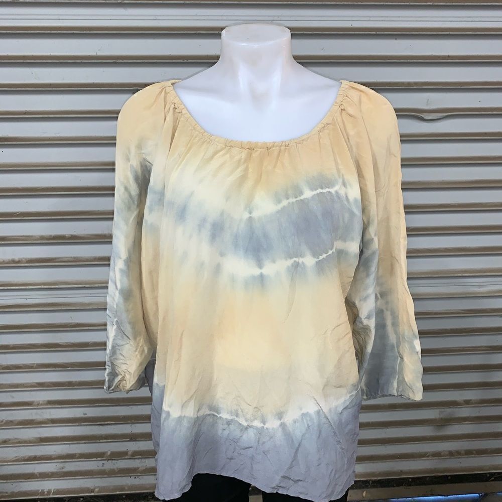 Club Monaco 100% Silk tie dye top long sleeve